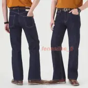 Men 14OZ Cotton Selvedge Denim Flare Bootcut Pants 70s Bell Bottom Jeans Trouser