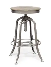 Adjustable & Swivel Indoor Industrial Retro Bar Stool with Oak Wood - Grey Finish