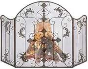 Protection 3 Panel Arch Fireplace Screen with Rustic Worn Finish - Heavy-Duty Free StandingGuard, Tall 31.5 inch x Wide 51 inc