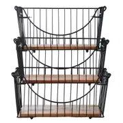 3pc Davis & Waddell Acacia Wood/Metal Storage Baskets Rack Set Black 29/30/31cm