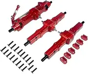 1/10 Front and Rear Axle Set for WPL 1/10 D12 Metal Rear axle Drive Shaft Modification Upgrade Accessories Small Truck rc Accessories(Red B)