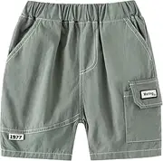 [Libertepe] Kids Boys Elastic Waist Cargo Denim Shorts Summer Casual Chino Harem Shorts Pants with Pockets