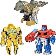 Transformers Primal Team-Up 3-Pack with Optimus Prime, Bumblebee, and Grimlock Converting Dinosaur Figures, 4.5-Inch Toys, Ages 3 and Up