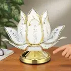 White Lotus Flower Water Lily Glass 3-Way Touch Table Lamp Gold Base Home Decor