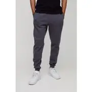 Mens Grey Slim Tapered Heavyweight Interlock Jogger