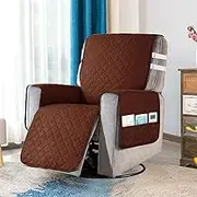 Recliner Chair Cover with Tightening Straps & 6 Side Pockets, Soft Adjustable Armchair Covers Wear-Resistant & Anti-fouling Sofa Protector Cover for Armchairs Reclining Chair Single Chair (Coffee)