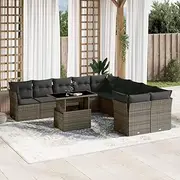 11 Piece Garden Sofa Set with Cushions Grey Poly Rattan, Garden Furniture Sets
