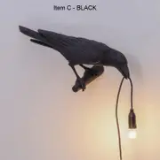 GGP Black Bird Left Wall Lamp Nordic Resin Bird Wall Lamp Creative Animal Bedside Decorative Usb Night Light, Stylish Bird Perched Lamp For Bedroom And Living Room