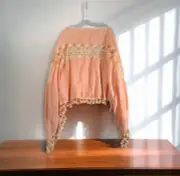 Pretty Angel Womens Poncho Top One Size Orange Embroidered Tassels Linen Blend