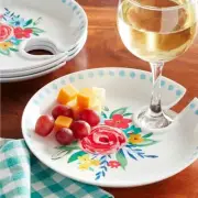 Pioneer Woman Mingling Set 4 Pieces Plates Hold Wine Glass Floral Party NIB NEW