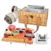 Wicker Picnic Basket for 4 with Mini Folding Wine Picnic Table & 4 Person