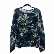 Preston & York Black Floral Leaf Karena Blouse Top Womens Size XL NEW