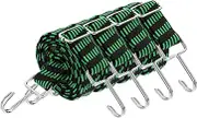 uxcell 4Pcs Adjustable Bungee Cords with Hooks, 79 Inch Flat Heavy Duty Elasticity Straps Rubber Bungee Cords with Buckle for Outdoor, Camping, Tarp, Bike Rack, Luggage, Black Green