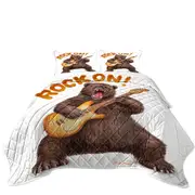 Funny Cool Animal Art Rock on Guitar Bear Coverlet