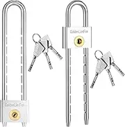 Photect 2 Pack Long Shackle Padlock with Key 2 Inch Solid Brass Removable Adjustable Length Silver Shackle for Gates, Cabinets, Safe Boxes, Bike Lock
