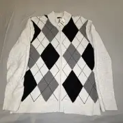 Inc International Concepts Argyle Sweater Men’s Large Full Zip Gray