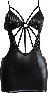 [Generic] Slimming Lingerie for Women Women’s Wet Look Lingerie Leather Bodysuit Mesh Patchwork Neck High Cut Leotard Bodysuit Clubwear Womens Lingerie Sexy plus Size