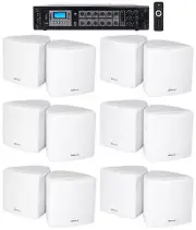 Rockville Commercial 6-Zone Bluetooth Amp+12 3.5" White Cube Restaurant Speakers