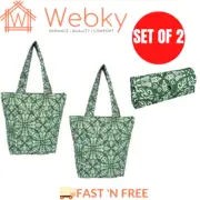 2x Sachi Insulated Market Tote Bags Foldable Shopping Carry Bag - Bohemian Green
