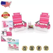 Beach Chairs 2-Pack - Adjustable Folding Camping Chairs with Cooler & Cup Holder