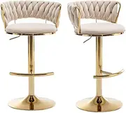 Bar Stools Stool Set of 2 Adjustable Kitchen Swivel Counter Barstools Dining Chair Gas Lift Beige in 60-80cm Seat Height Floor for Home Bar Dining Room Cafe Outdoor Indoor