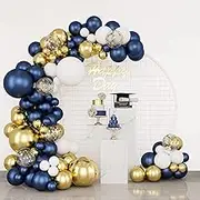 [WAKSOX] 174Pcs Navy Blue Balloons Garland Arch Kit, Metallic Gold Latex White Confetti Balloons Foil Balloons for Birthday, Graduation, Baby Shower, Wedding, Anniversary Decoration