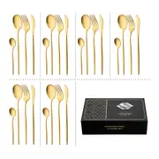 ACA 24 PCS Brushed Gold Stainless Steel Cutlery Set Dinner Knife Fork Spoon