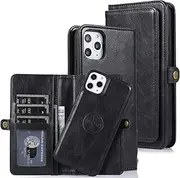Cavor for iPhone 11 Pro Max Wallet Case,2 in 1 Magnetic Detachable Case Leather Flip Cover with Stand Feature & Card Slots & Wristlet Strap (6.5")-Black