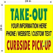 CUSTOM RESTAURANT TAKE OUT CURBSIDE PICKUP (SIZES) PERFORATED WINDOW DECAL