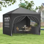 Costway3 x 3m Pop up Canopy Tent with 4 Removable Sidewall and Wheeled Bag-Dark Grey