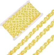 CABODYALS 11M 17mm Yellow Sequin Braid Trim Wave Bending Paillettes Lace Trimming Strips String Sparkling Round Flat Spangles Ribbons for Sewing Making Bags Hats Headband Decor Belt Diy Craft Supply