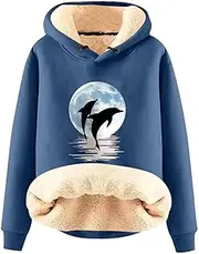 [Generic] Zip Ups for Women Print Hooded Sweater with Plush Insulation and Loose Fitting Hooded Pullover Ladies Soft Pullover Tops
