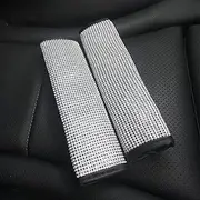 EGBANG 2 Pcs Car Seat Belt Pads, Crystal Rhinestone Auto Seatbelt Cover, PU Leather Shoulder Strap Covers Bling Bling for Lady Girls Universal Fit (Full Bling Seat Belt Pads)