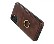Full Protection Cover for Samsung Galaxy A13, 2 Cards PU Leather Case with Ring Holder - Brown