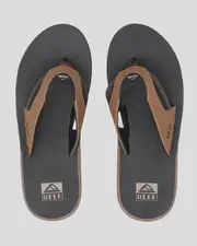 [Reef] Reef Men's Fanning Flip Flops Slippers in Black/Tan Size 8 8 Black/Tan