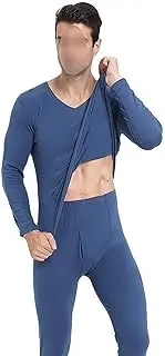 [WETKOL] Mens Breathable Thermal Base Layer, Winter Comfortable Fleece Lined Constant Temperature Slim V-Neck Men’s Thermal Underwear Set, for Workout Skiing Thermals Top & Bottom