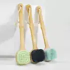 Body Skin Back Silicone Brush Head Bath Brush Wooden Handle Shower Scrub_d1