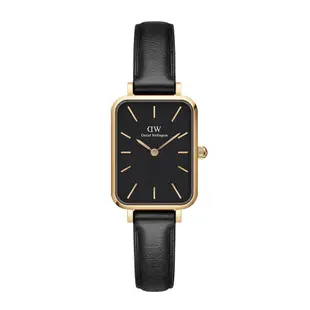 Daniel Wellington DW 手錶 Quadro Sheffield 20X26經典黑真皮皮革小方錶-黑錶盤-香檳金框 DW00100560