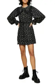NWT Topshop Women's Balloon Long Sleeve Mini Dress Black Floral Size 4 $80 X119