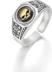 [xuanhang] Mens Thai Silver Skull Fidget Adjustable Rings For Men Women,Retro Silver Skeleton Vintage Skull Head Carved Biker Open Band Anxiety Ring For Men,Man Punk Motorcycle Knuckle Ring Jewelry