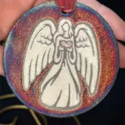 Handmade Raku Pottery Angel with Heart Ornament Multicolor Decor
