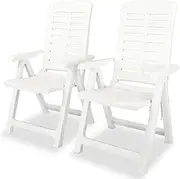 Garden Chairs, Reclining Garden Chairs 2 pcs Plastic White