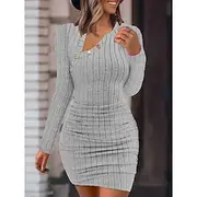 Women's Mini Dress Sheath Dress Casual Daily Regular Fit Plain Long Sleeve Notched Neck Black White Pink Wine Spring Fall Winter