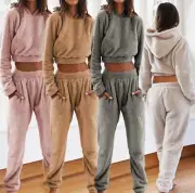 Women 2 Piece Lounge Sets Clothes Pajama Tops and Pants Fleece Winter Outfits