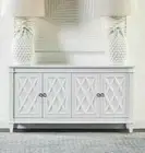 White Satin 4 Door Diamond Pattern Buffet Sideboard Cabinet Table Home Display