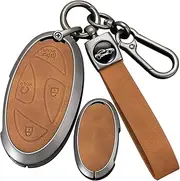 ontto Leather Key Cover Fit for Hyundai 5/7 Buttons Key Fob Solid Car Key Case for Ioniq 6 Grandeur GN7 KONA Elantra Azera Sonata Hybrid Santa fe Tucson Hybrid 2023 2024 2025,Brown