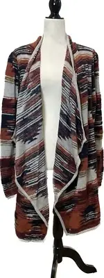 New Lucky Brand Cardigan Aztec Draped Cotton Blend Sweater Size Large $149