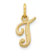 14K Yellow Gold 14Ky Script Letter T Initial Charm