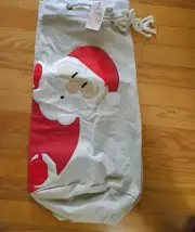 NEW SANTA CLAUS CHRISTMAS LARGE BURLAP SACK GIFT TOTE BAG w DRAWSTRING