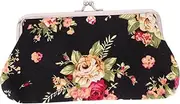 [FOMIYES] Vintage Floral Clasp Wallet Durable Canvas Coin Purse with Rose Pattern Stylish Retro Design for Women for Cards Coins and Essentials Present Occasion